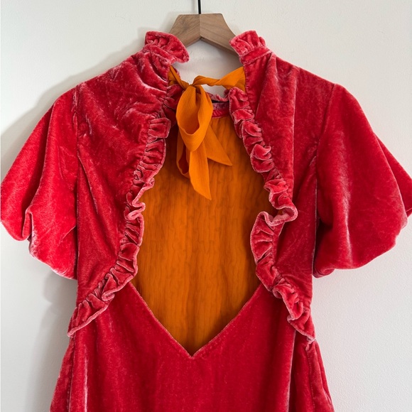 Free People‎ Gum Drop Velvet Mini Dress Tangerine XS - Picture 5 of 7